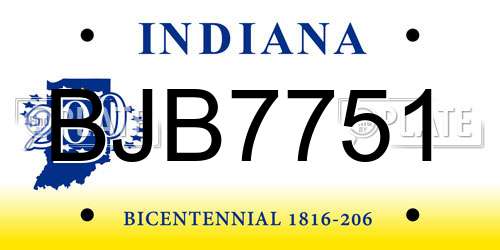 BJB7751 Indiana License Plate