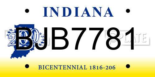 BJB7781 Indiana License Plate
