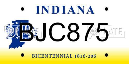 BJC875 Indiana License Plate