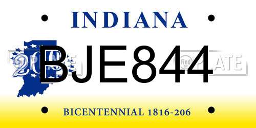 BJE844 Indiana License Plate
