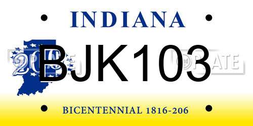 BJK103 Indiana License Plate