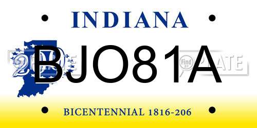 BJO81A Indiana License Plate