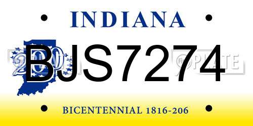 BJS7274 Indiana License Plate
