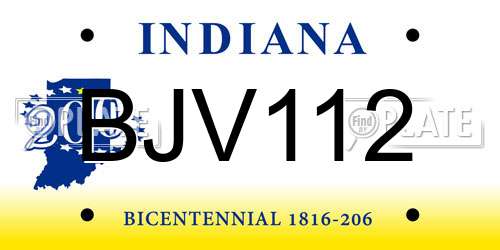 BJV112 Indiana License Plate