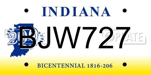 BJW727 Indiana License Plate