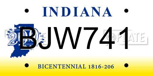 BJW741 Indiana License Plate