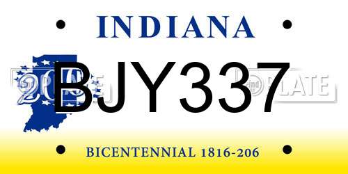 BJY337 Indiana License Plate