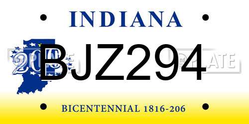 BJZ294 Indiana License Plate