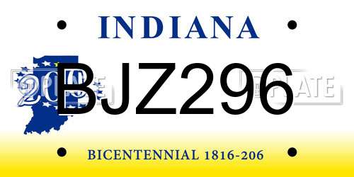 BJZ296 Indiana License Plate