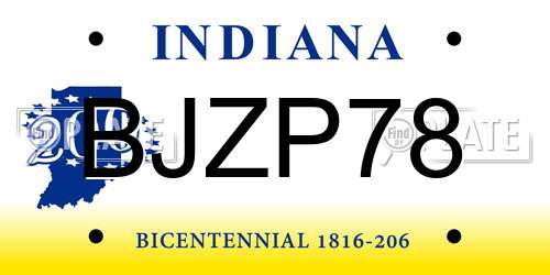 BJZP78 Indiana License Plate