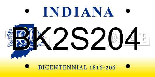 BK2S204 Indiana License Plate