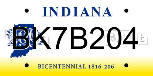 BK7B204 Indiana License Plate