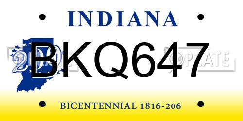 BKQ647 Indiana License Plate