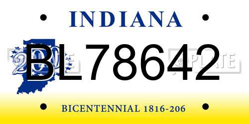 BL78642 Indiana License Plate