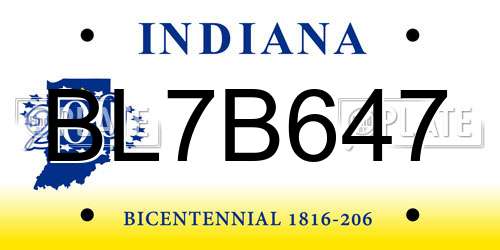 BL7B647 Indiana License Plate