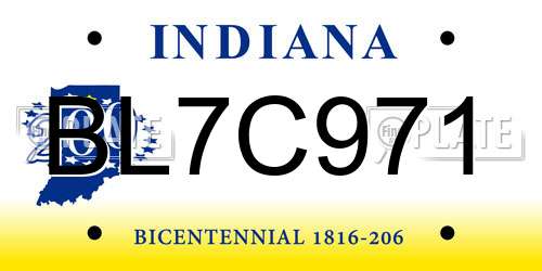 BL7C971 Indiana License Plate