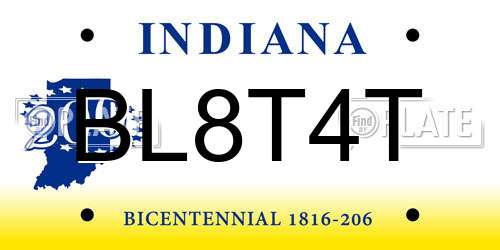 BL8T4T Indiana License Plate