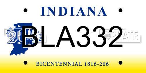 BLA332 Indiana License Plate