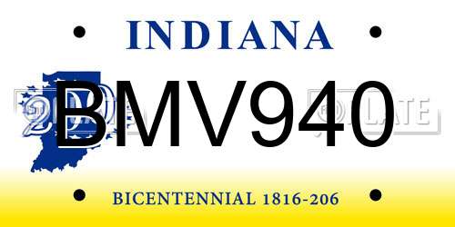 BMV940 Indiana License Plate