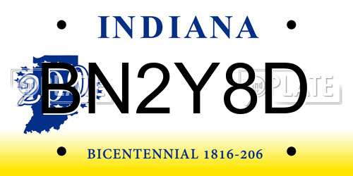 BN2Y8D Indiana License Plate