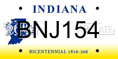 BNJ154 Indiana License Plate
