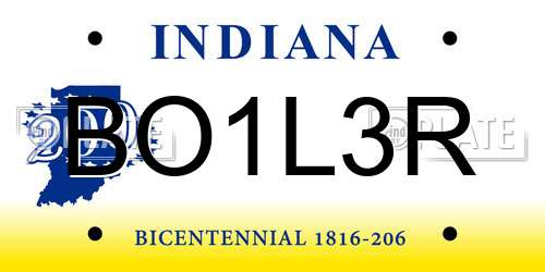 BO1L3R Indiana License Plate