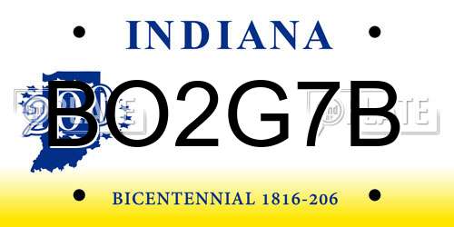BO2G7B Indiana License Plate