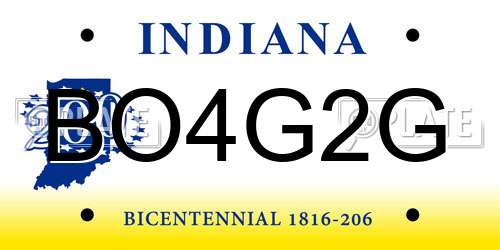 BO4G2G Indiana License Plate