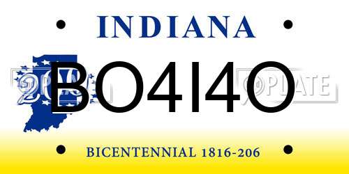 BO4I4O Indiana License Plate