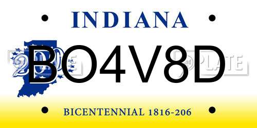 BO4V8D Indiana License Plate