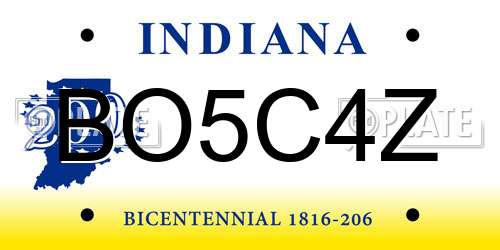 BO5C4Z Indiana License Plate