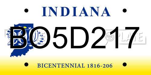 BO5D217 Indiana License Plate