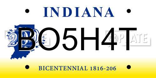 BO5H4T Indiana License Plate