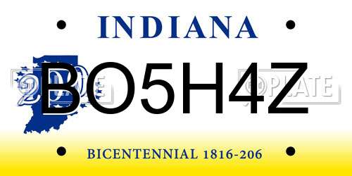BO5H4Z Indiana License Plate