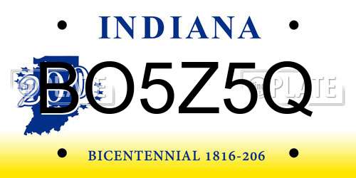 BO5Z5Q Indiana License Plate