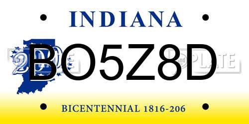 BO5Z8D Indiana License Plate