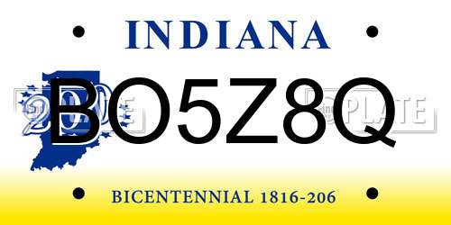 BO5Z8Q Indiana License Plate