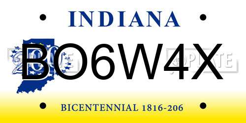 BO6W4X Indiana License Plate