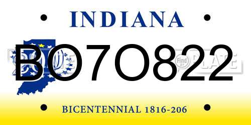 BO7O822 Indiana License Plate