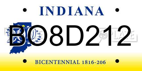 BO8D212 Indiana License Plate