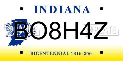BO8H4Z Indiana License Plate