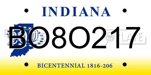 BO8O217 Indiana License Plate