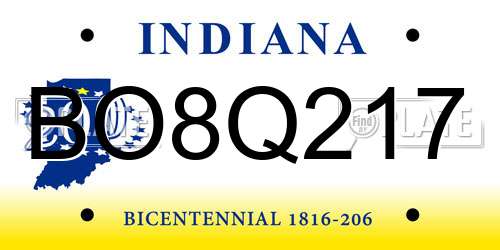 BO8Q217 Indiana License Plate