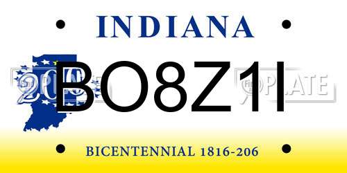 BO8Z1I Indiana License Plate