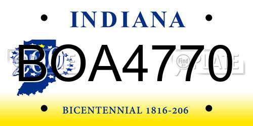 BOA4770 Indiana License Plate