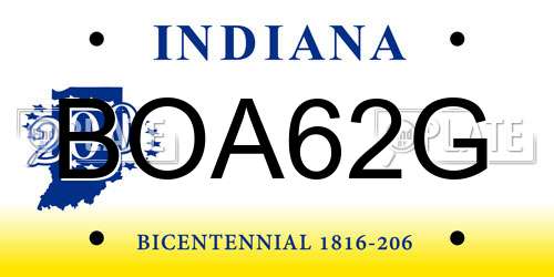 BOA62G Indiana License Plate