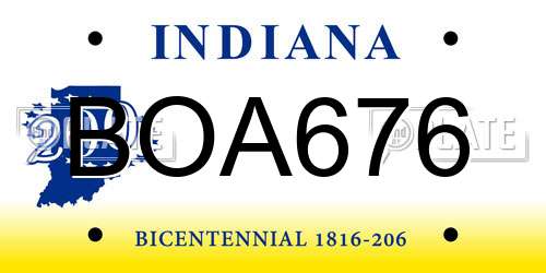 BOA676 Indiana License Plate