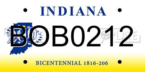 BOB0212 Indiana License Plate