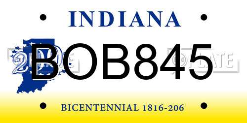 BOB845 Indiana License Plate