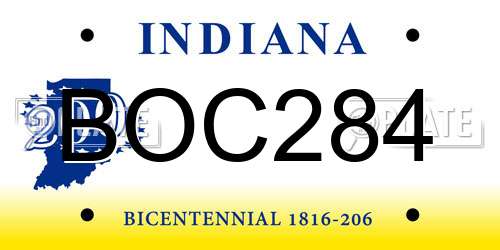 BOC284 Indiana License Plate